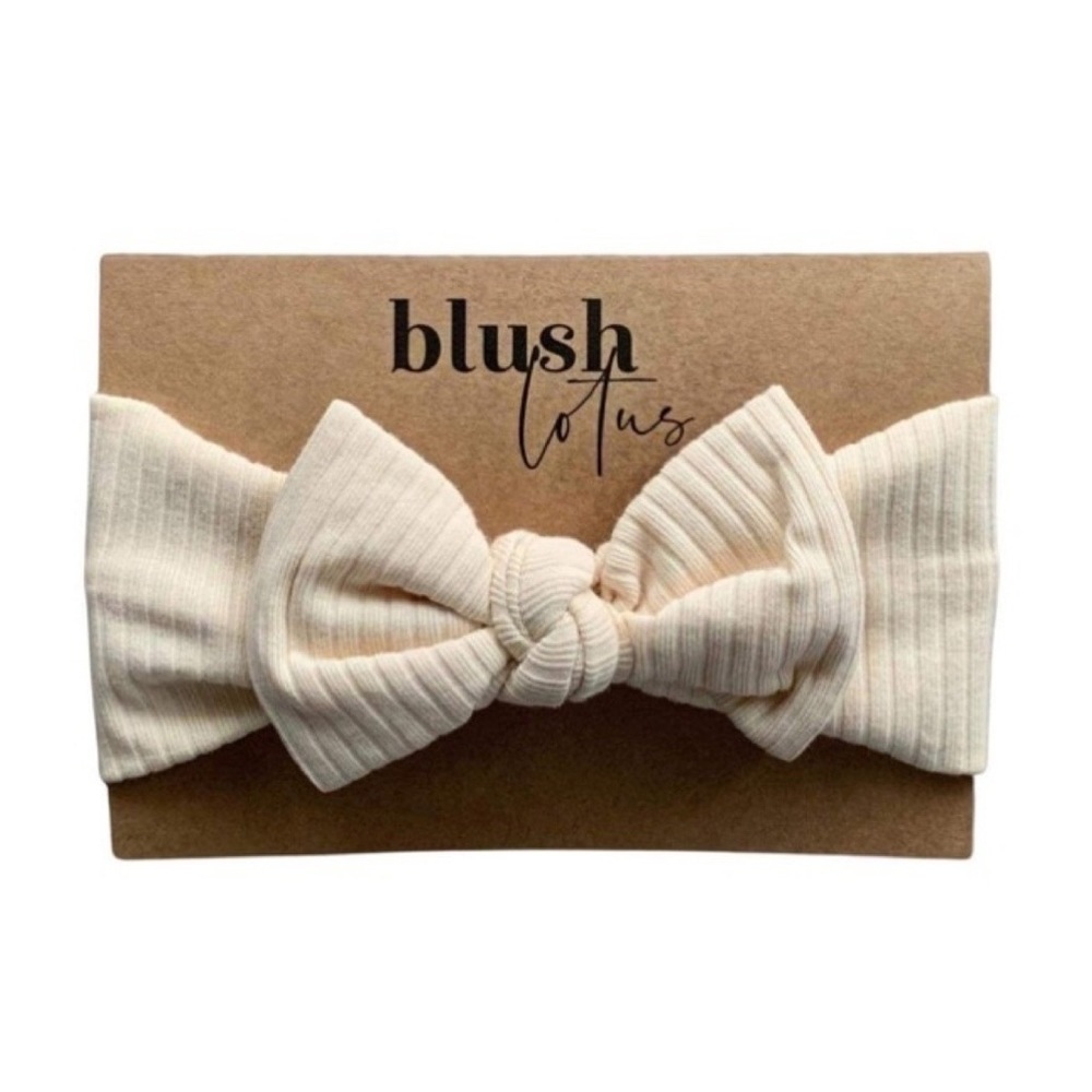 CREAM | Blush Lotus organic ribbed baby bow headband